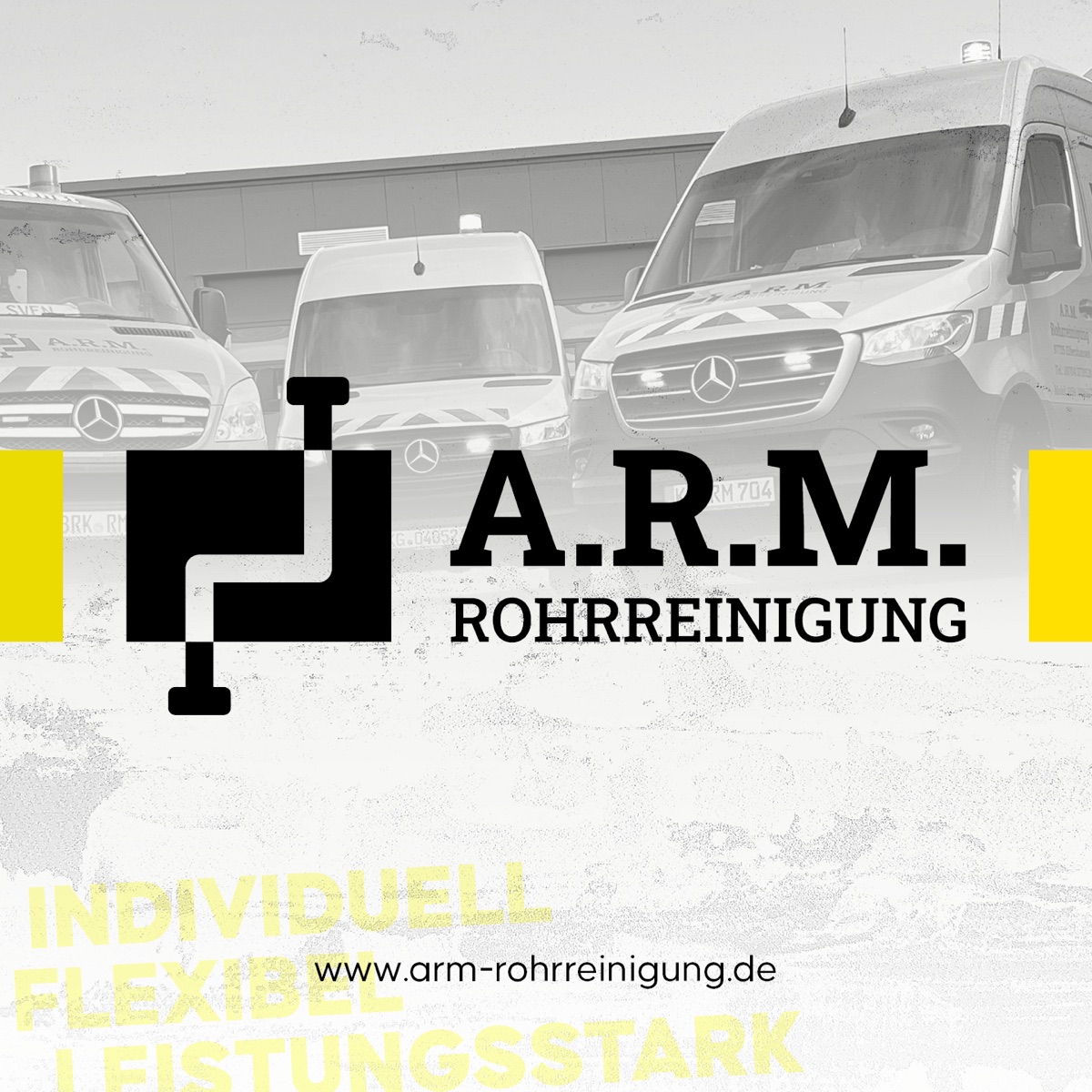 A.R.M. Rohrreinigung - Individuell, flexibel, leistungsstark: Logo mit Fuhrpark